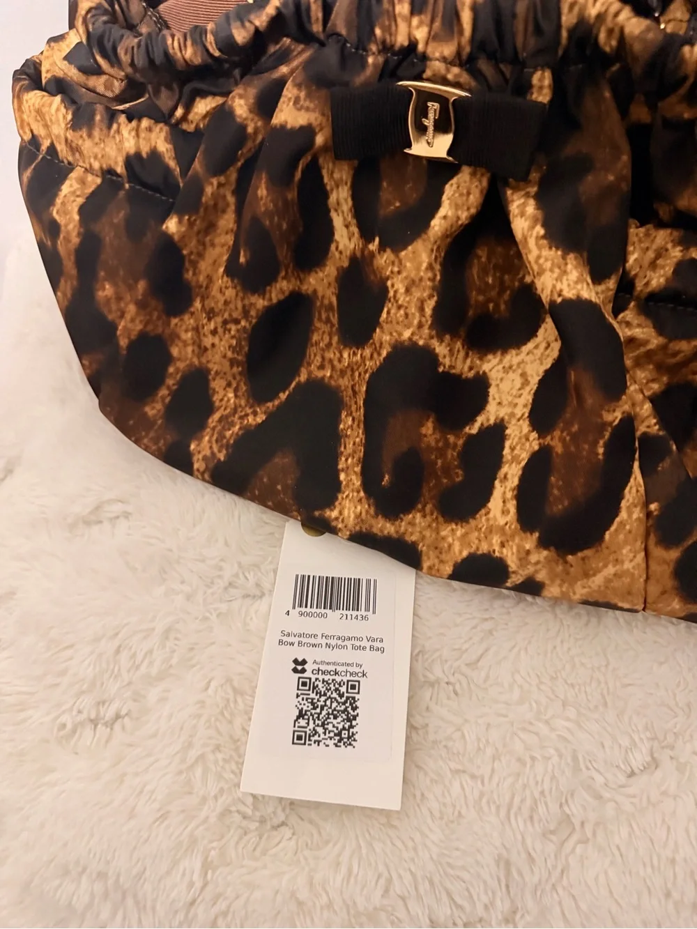 Salvatore Ferragamo Leopard Print Tote in Tan and Black